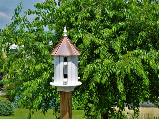 6 hole wood and copper amish birdhouse