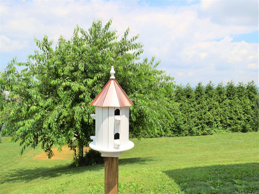 6 hole wood and copper amish birdhouse