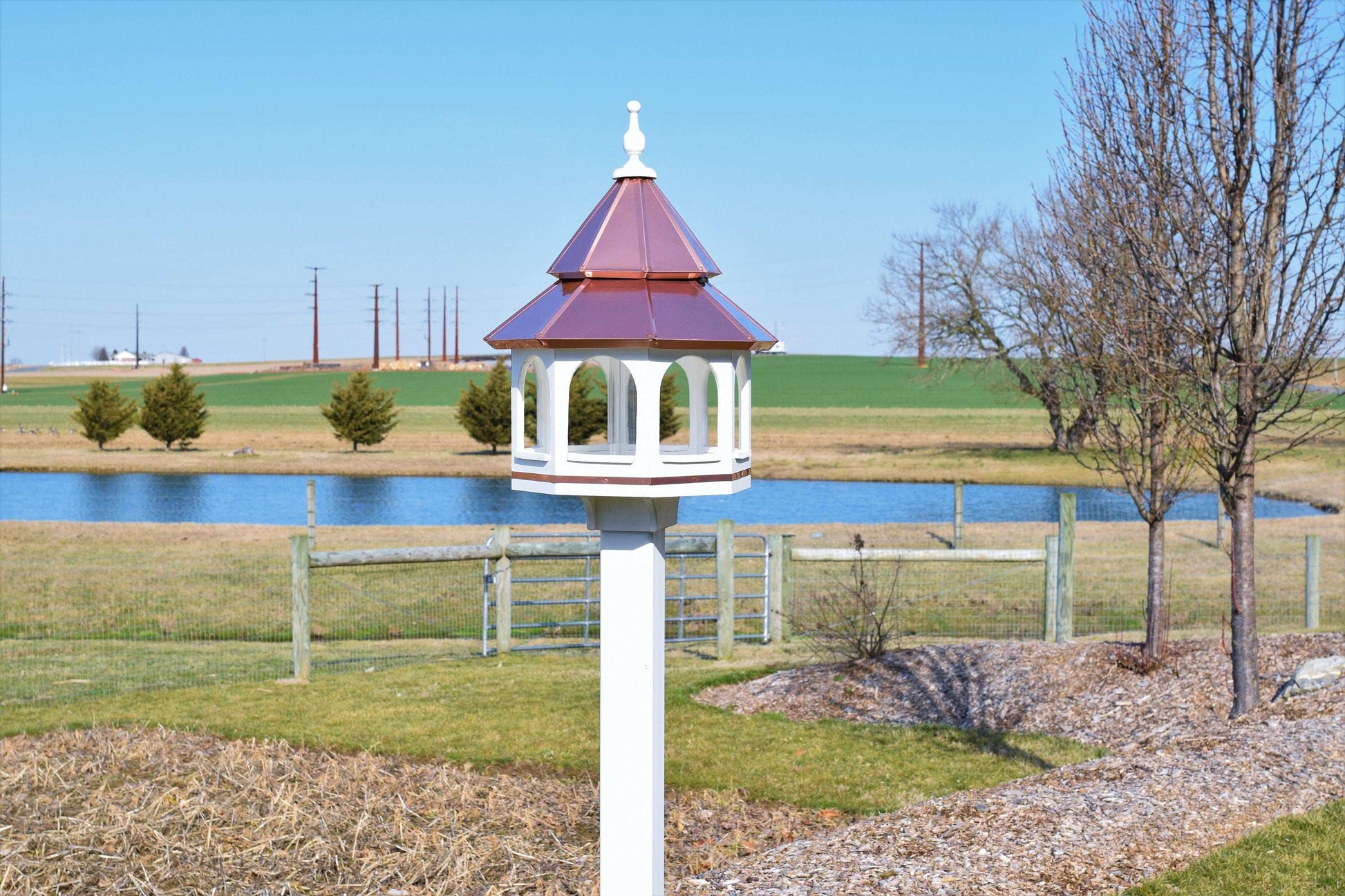 Amish bird feeder double roof vinyl and copper