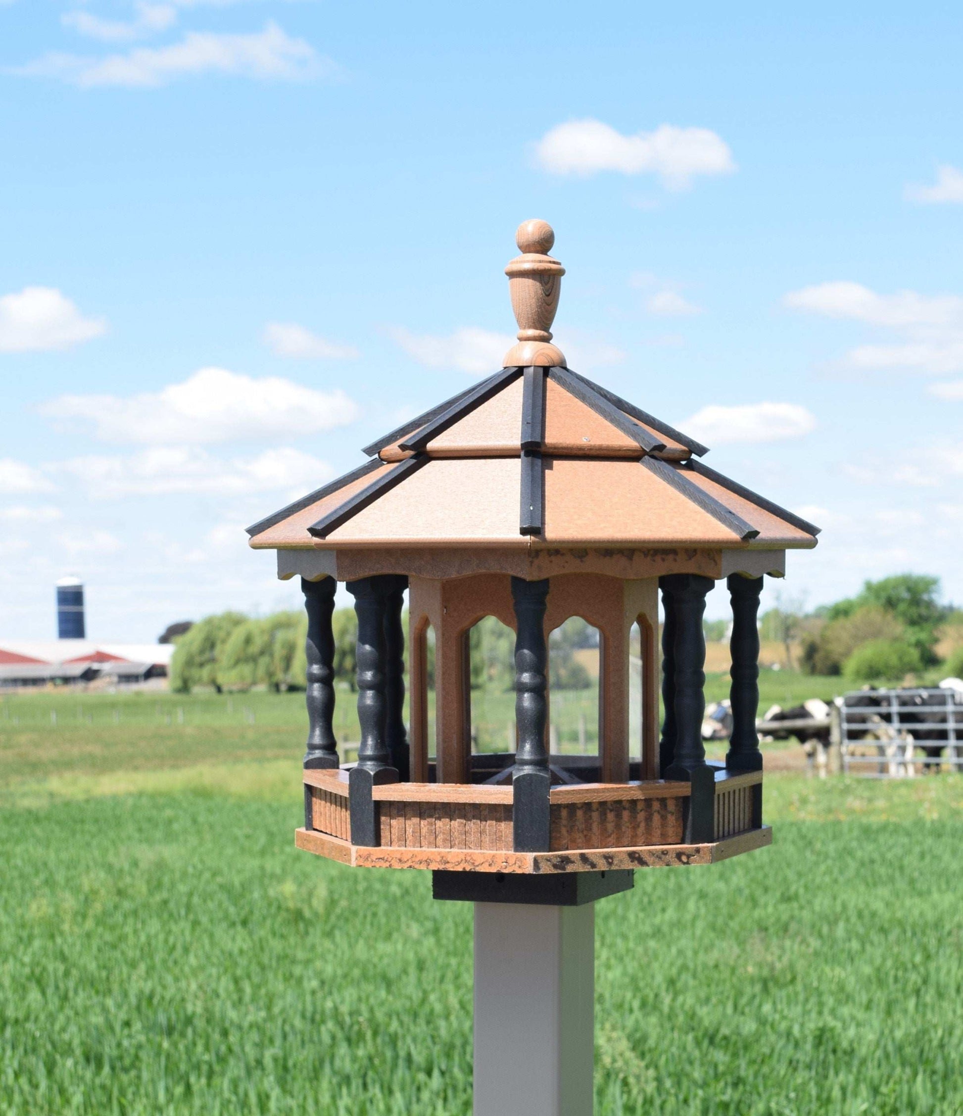 deluxe large poly spindle bird feeder black and mahogany