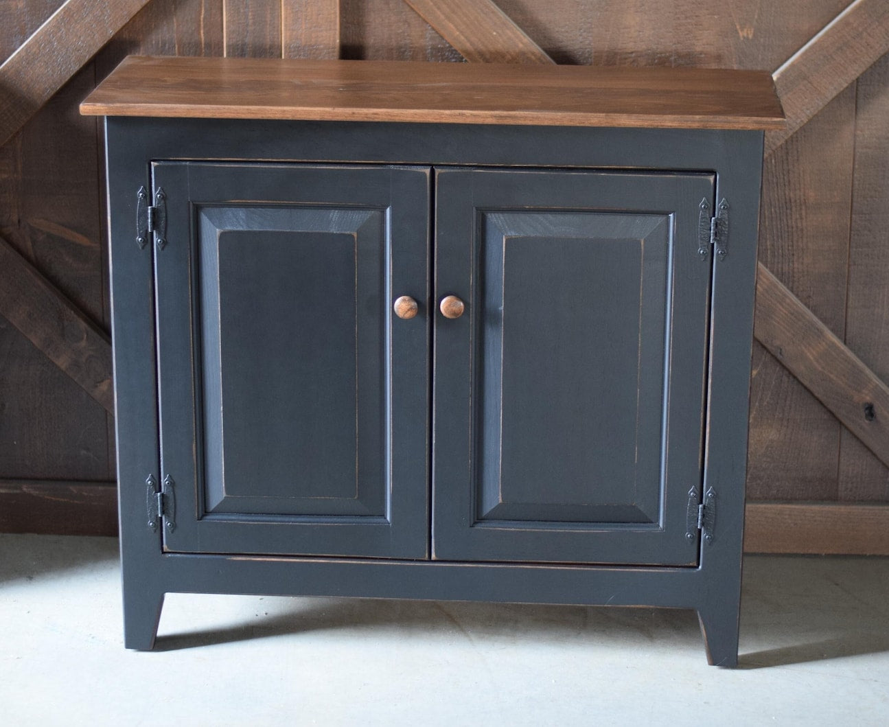 Black and special walnut primitive hall cabinet