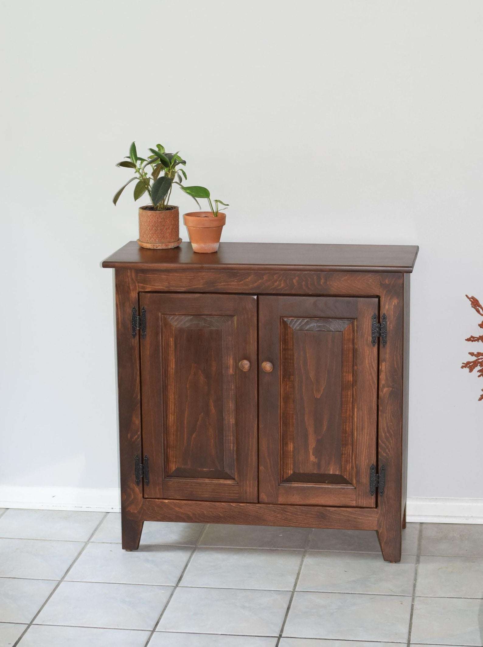 Hall cabinet with staged plants