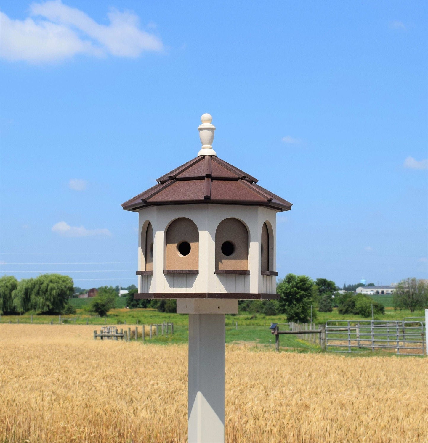Ivory and brown poly birdhouse