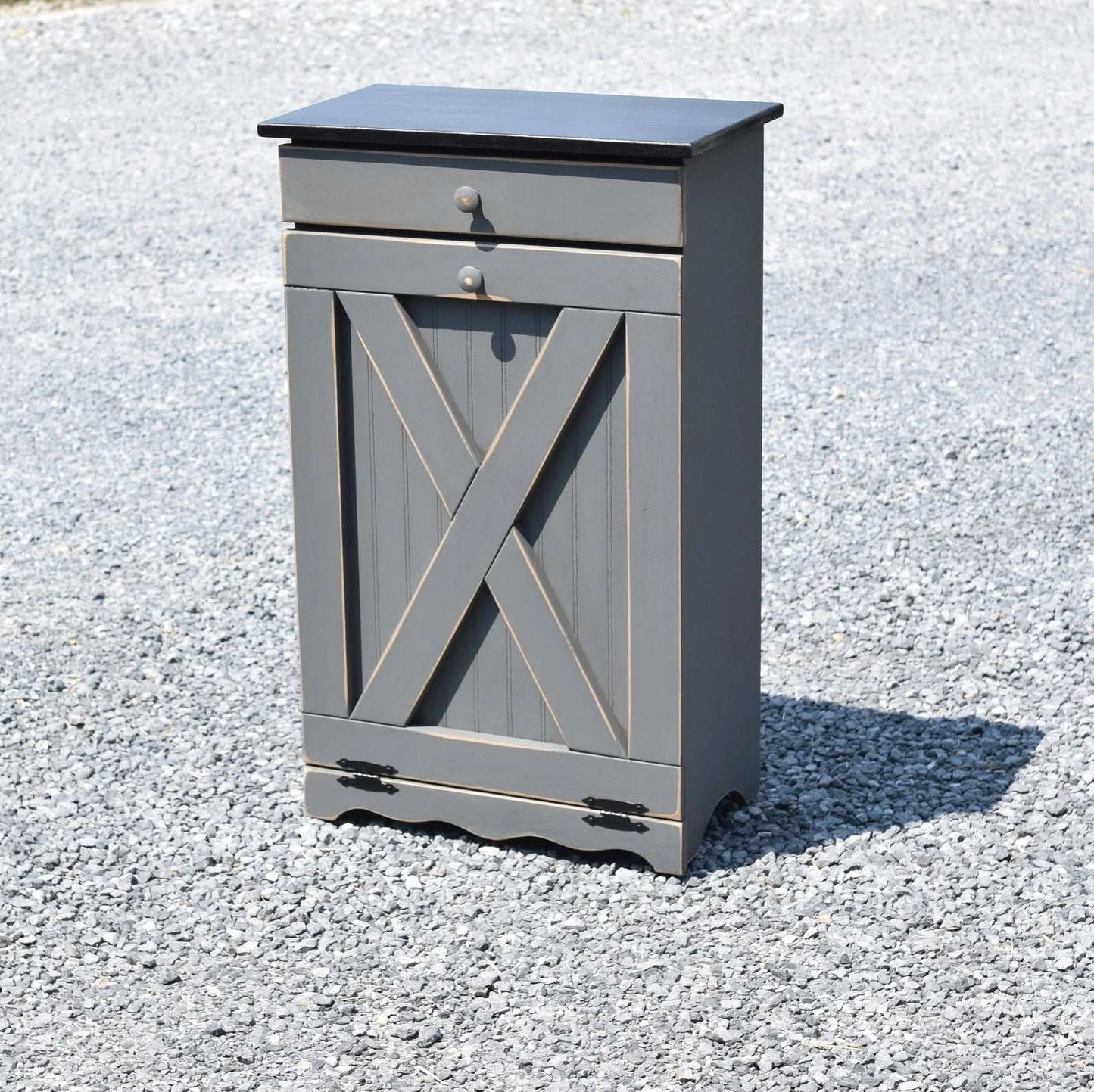 XL grey and rich tobacco X door amish trash bin