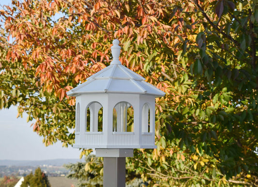 large poly octagon bird feeder all white