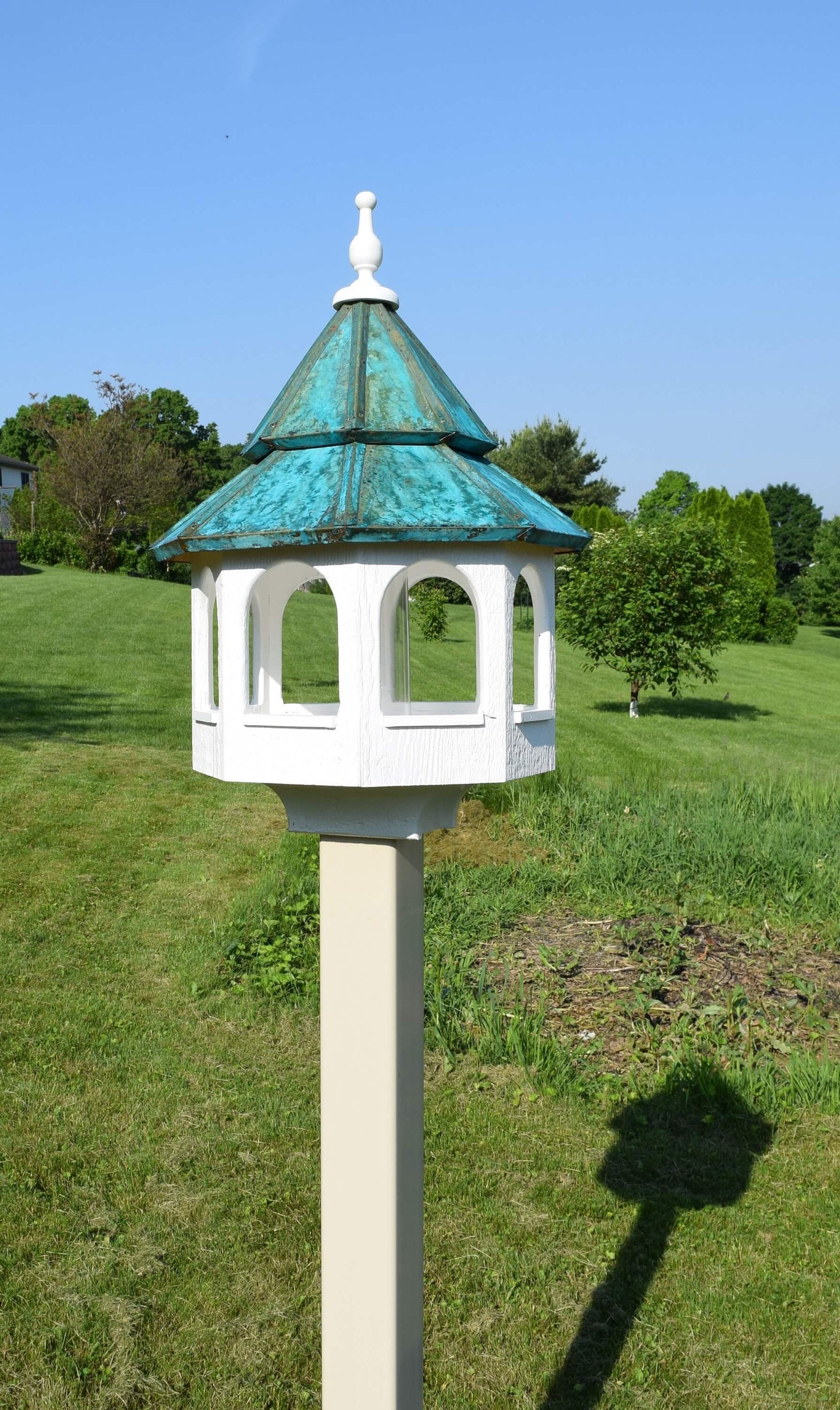amish patina double roof bird feeder