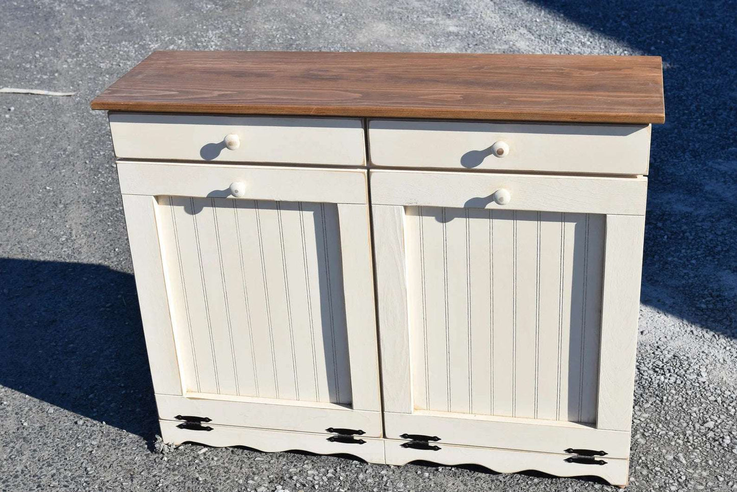 antique white and modern walnut standard door double trash bin