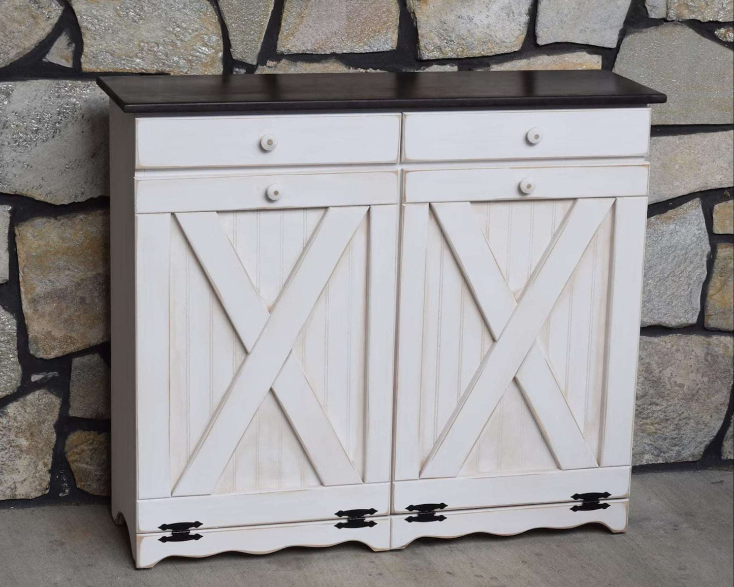 XL Amish Wooden Double Trash Bin (X doors)