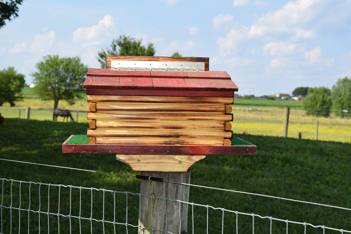 reclaimed bird feeder country store red