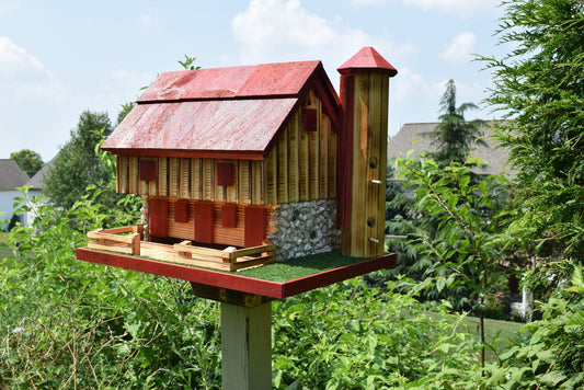 barn and silo red bird feeder