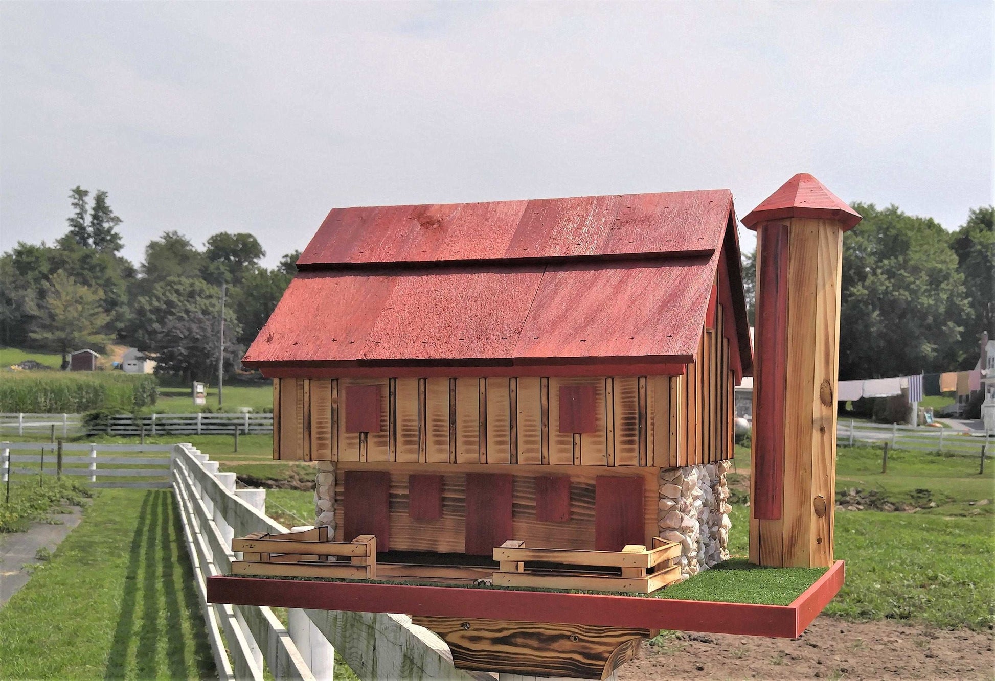 barn and silo large bird feeder red