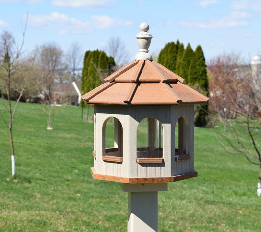 small poly octagon bird feeder birch and mahogany