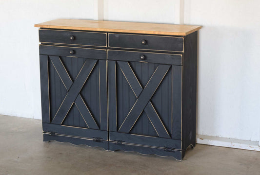 XL Amish Wooden Double Trash Bin (X doors)