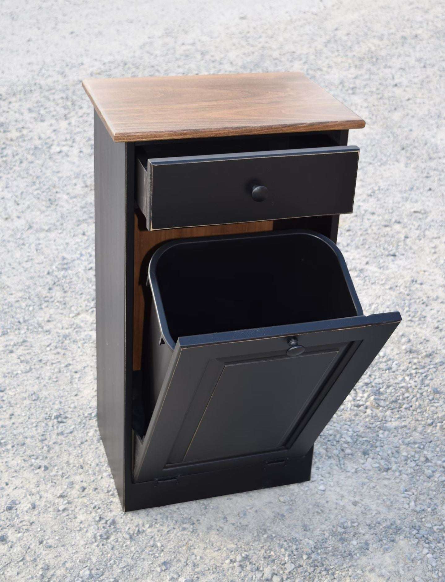 black and modern walnut poplar wood trash bin