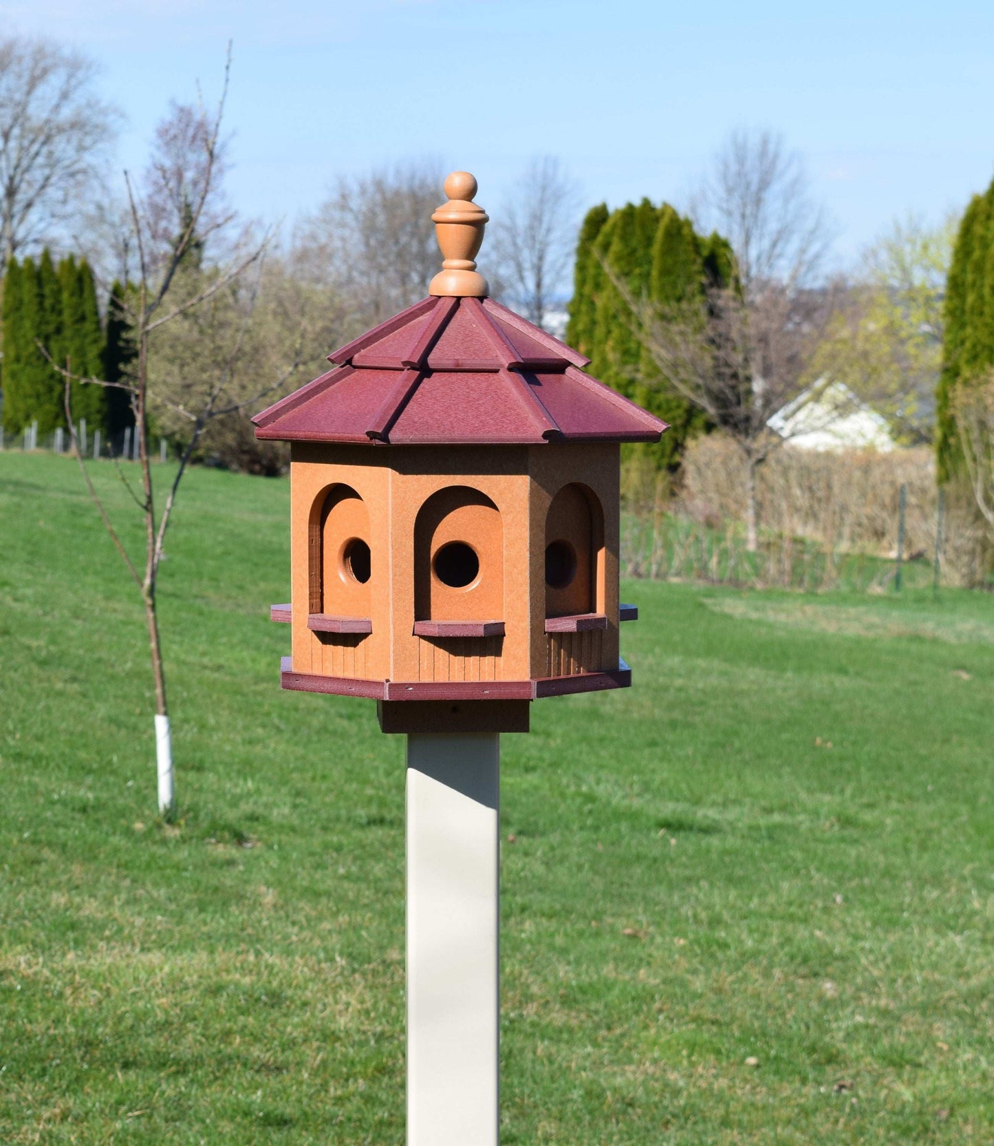 cedar and burgundy red small poly gazebo birdhouse
