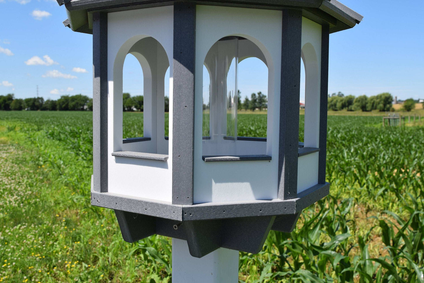 octagon poly bird feeder white and gray