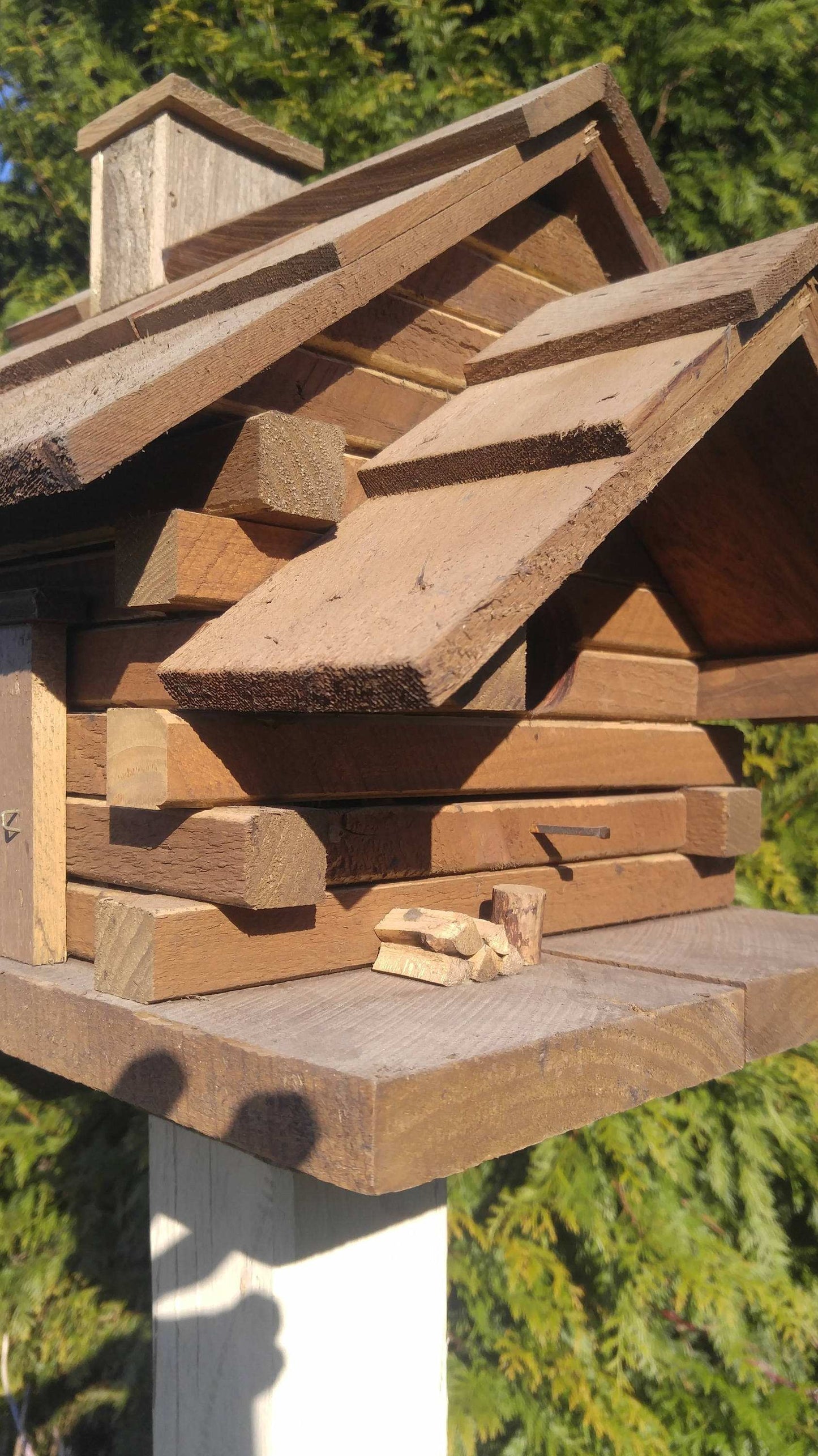 close view log cabin reclaimed birdhouse