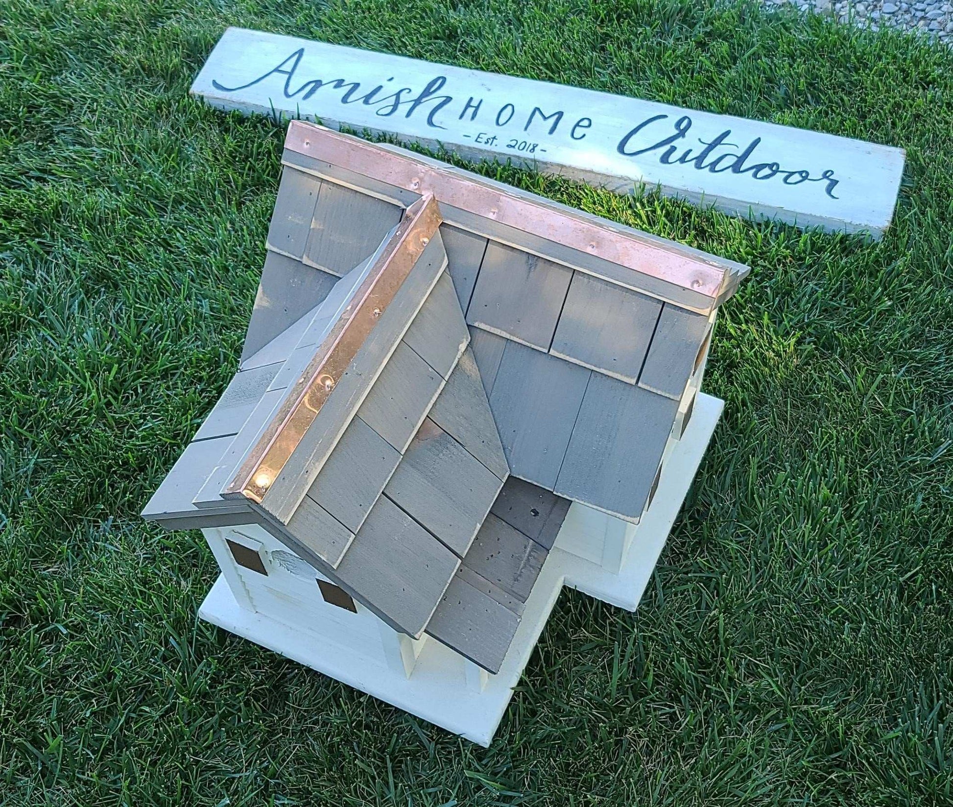 copper lining amish cottage birdhouse