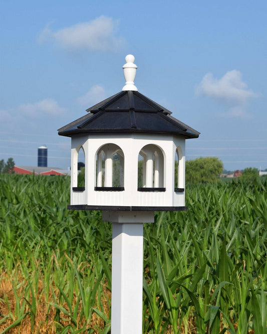 deluxe large poly octagon bird feeder white and black