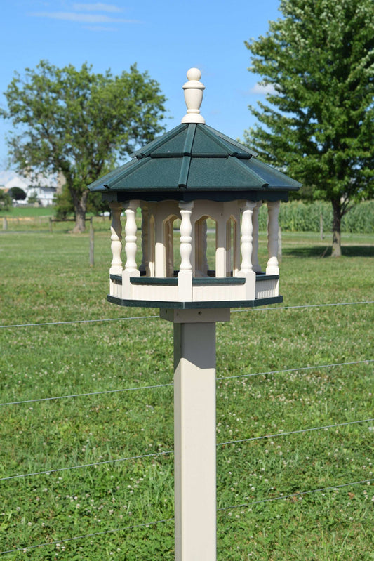 deluxe large poly spindle bird feeder ivory and green