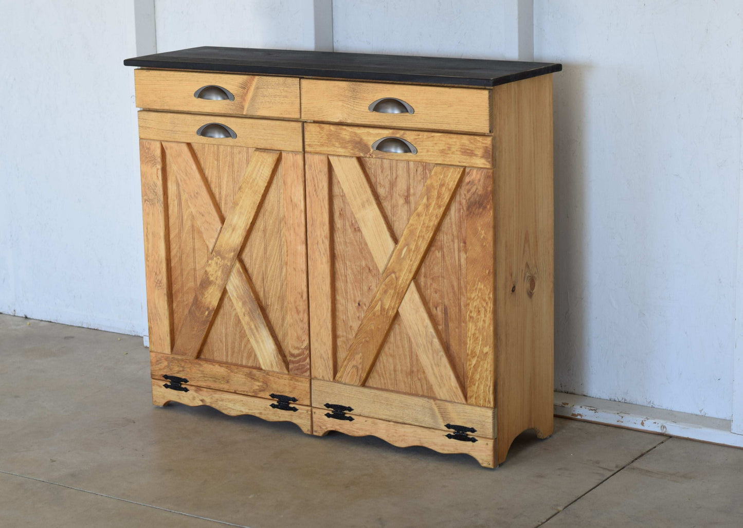 XL Amish Wooden Double Trash Bin (X doors)