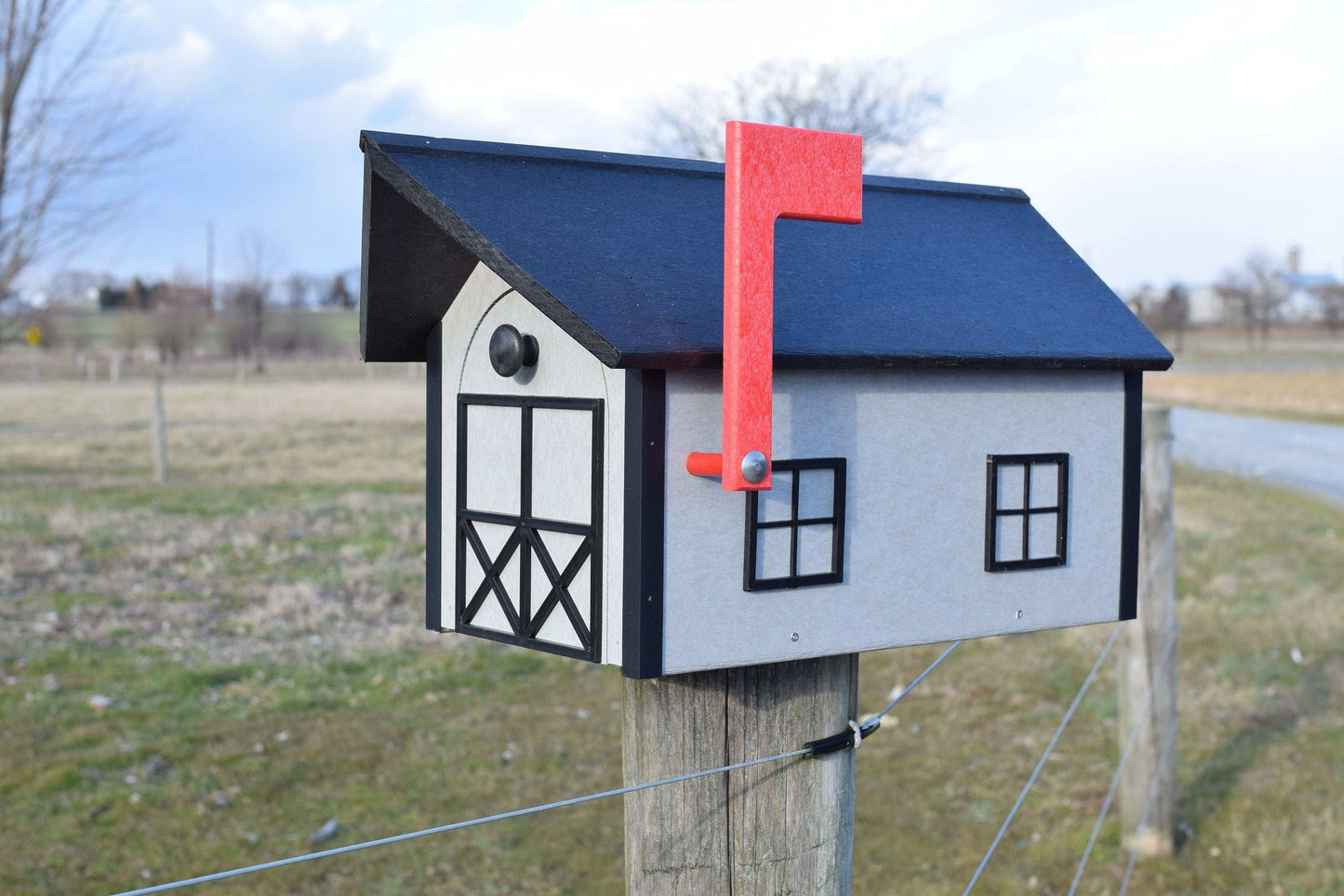 gray black and black mailbox