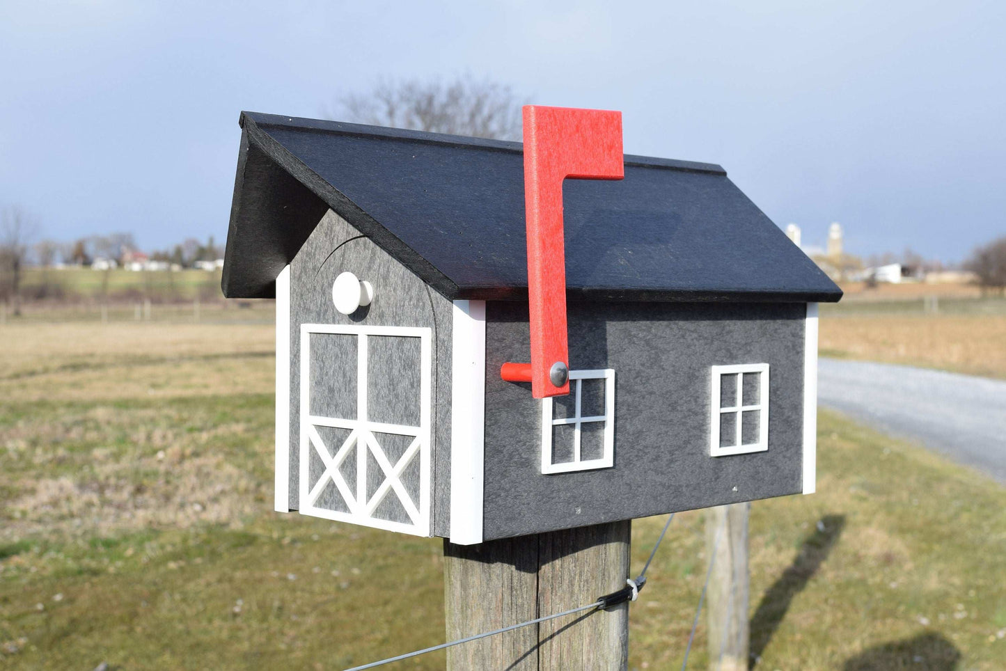 gray white and black mailbox