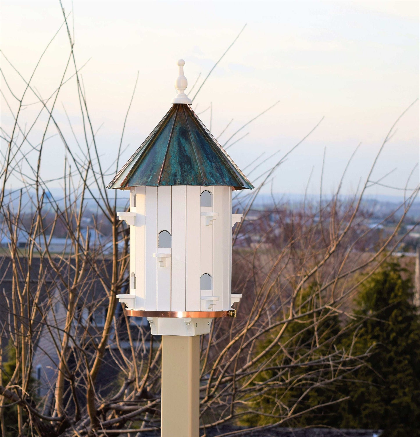 high roof patina ten hole birdhouse