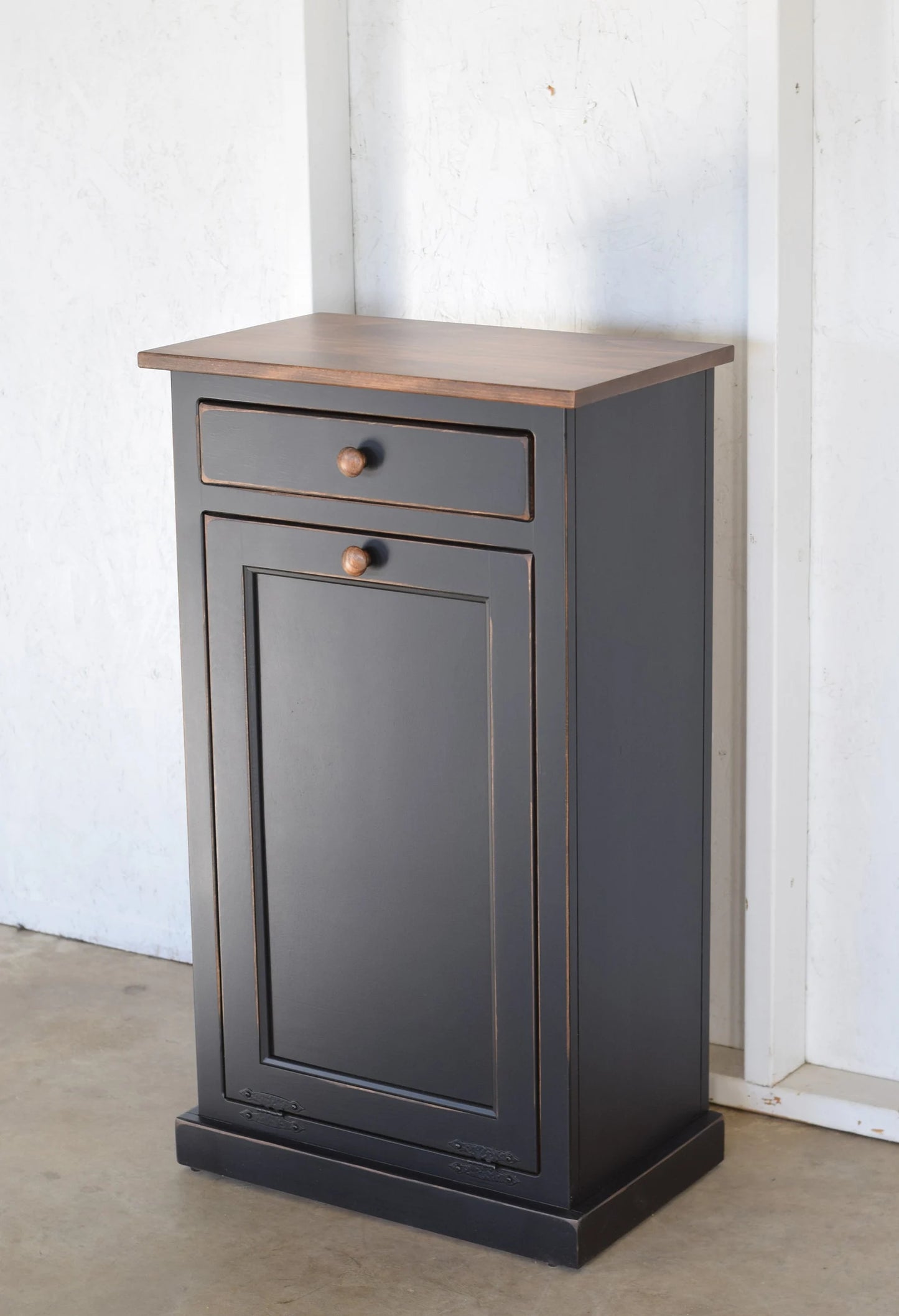 Extra Large Primitive Wooden Trash Bin w/ Trim | Shaker Door (Multiple Colors) #1