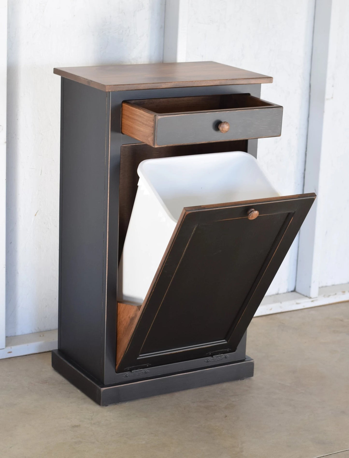 Extra Large Primitive Wooden Trash Bin w/ Trim | Shaker Door (Multiple Colors) #4