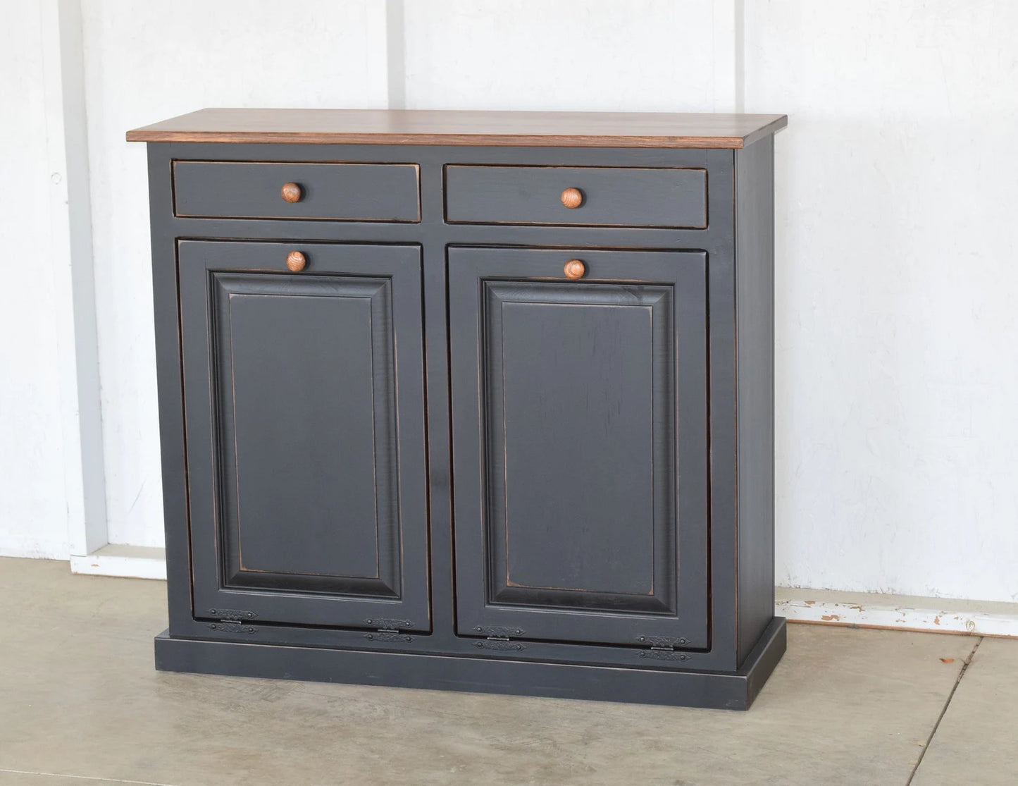 XL Primitive Amish Double Trash Bin Cabinet (With Trim)