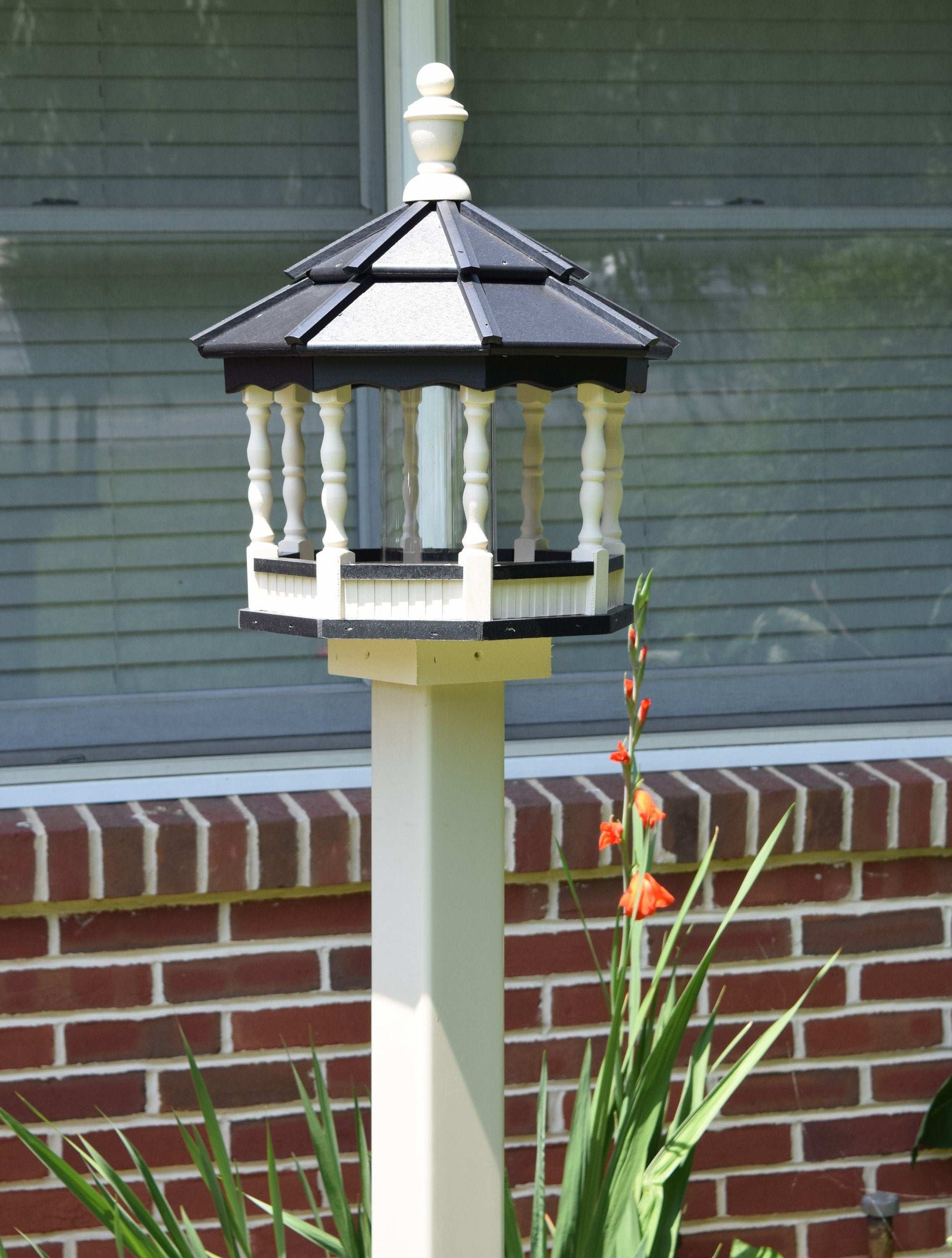 small poly spindle bird feeder ivory and black