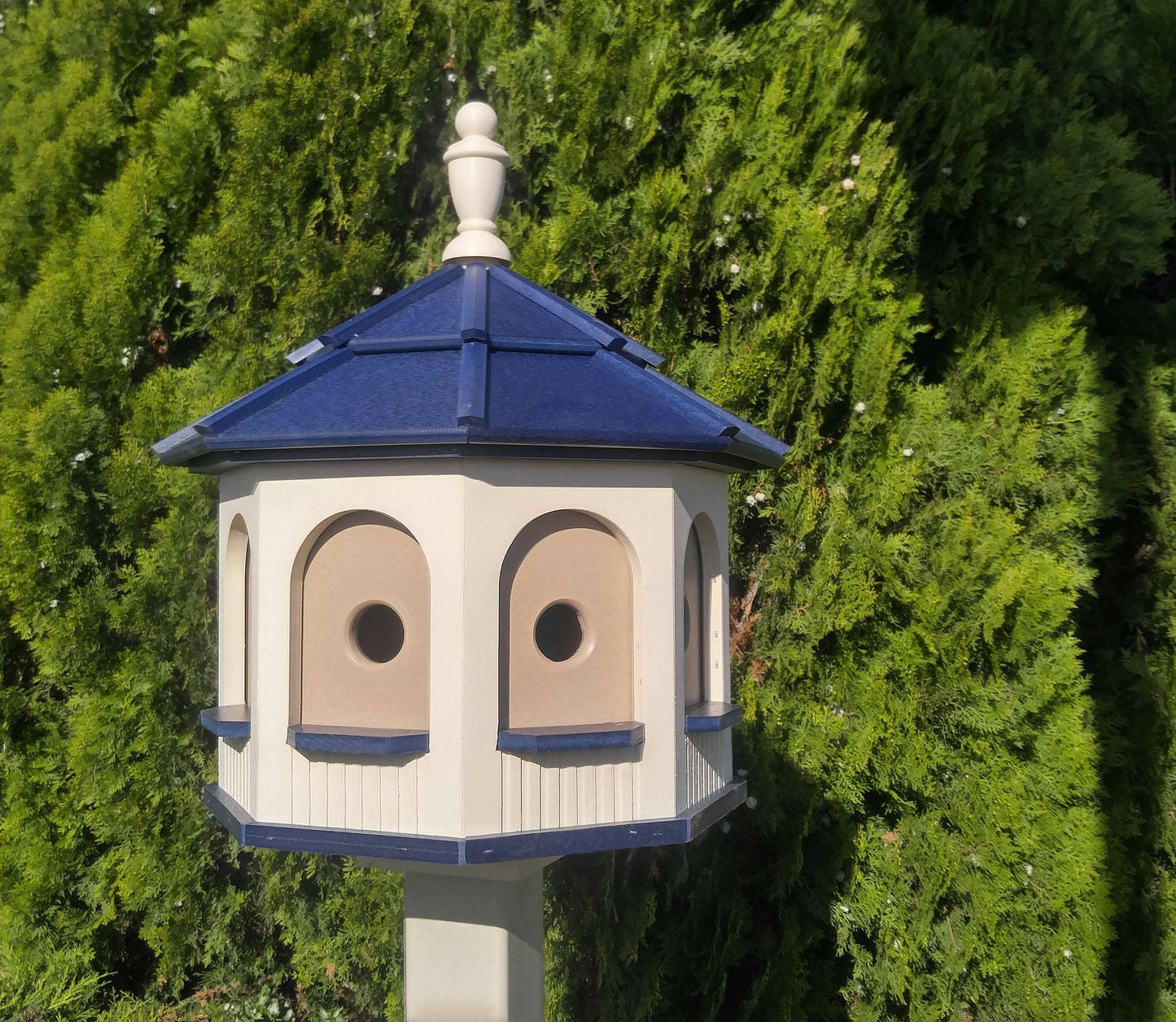 ivory and blue poly birdhouse