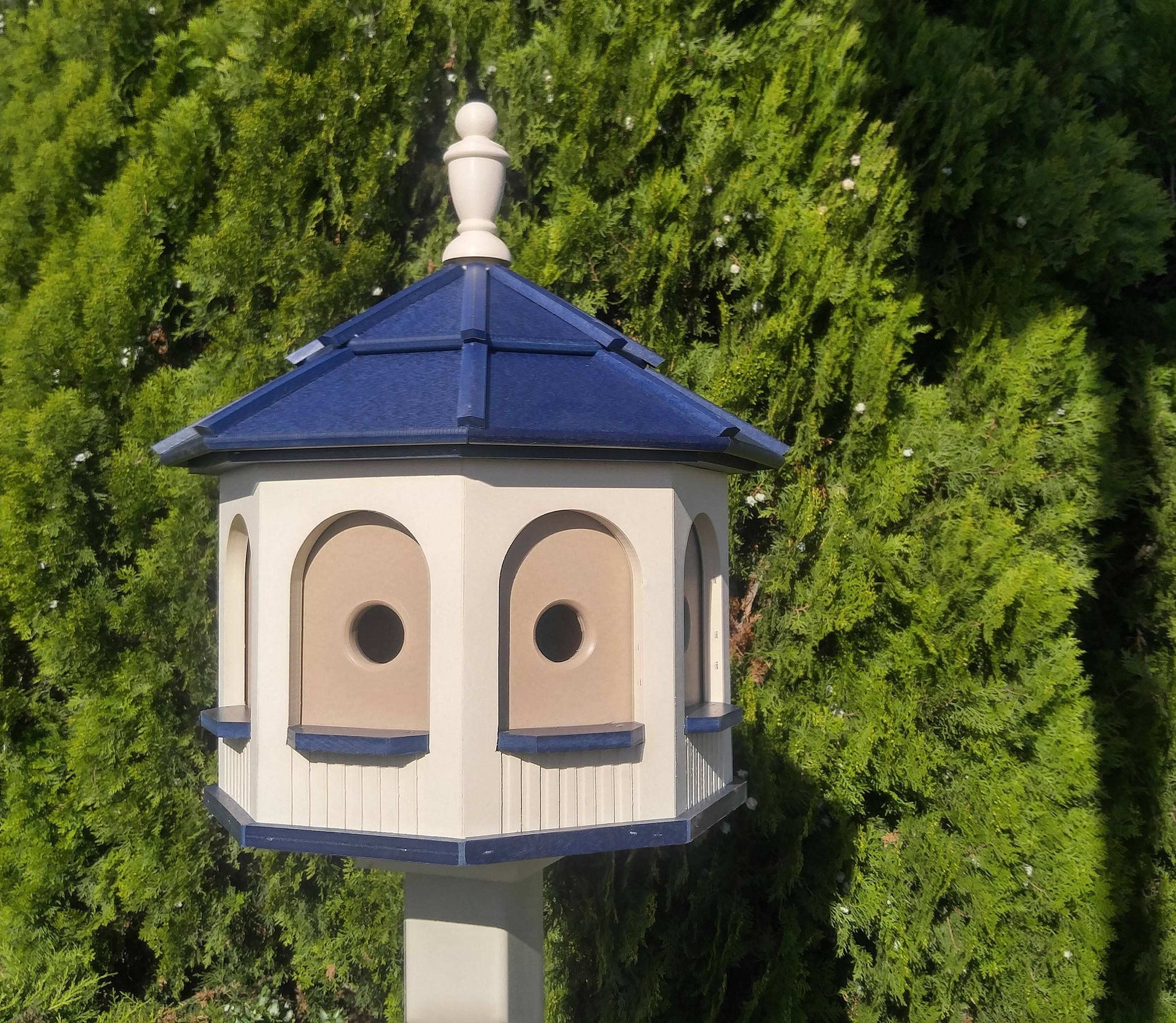 ivory and blue poly birdhouse