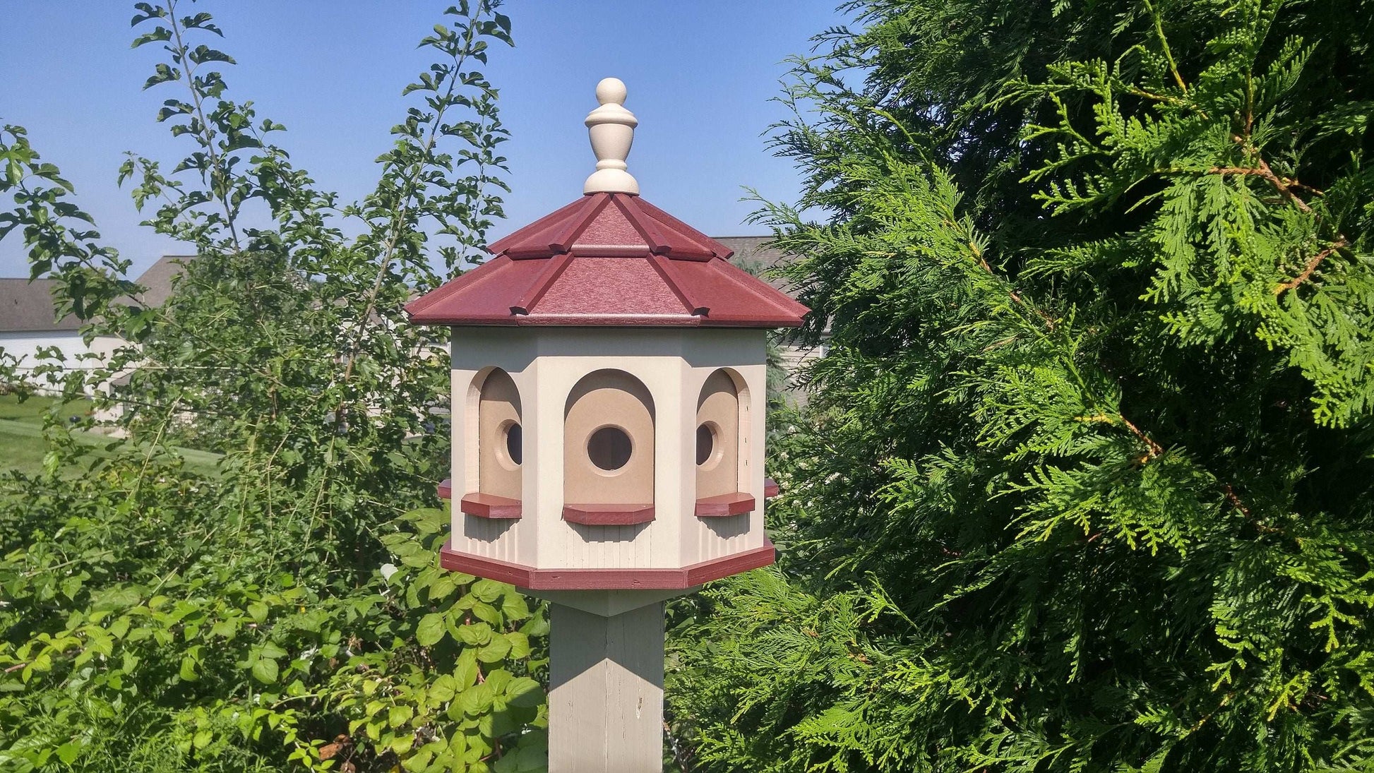 ivory and burgundy red small poly gazebo birdhouse
