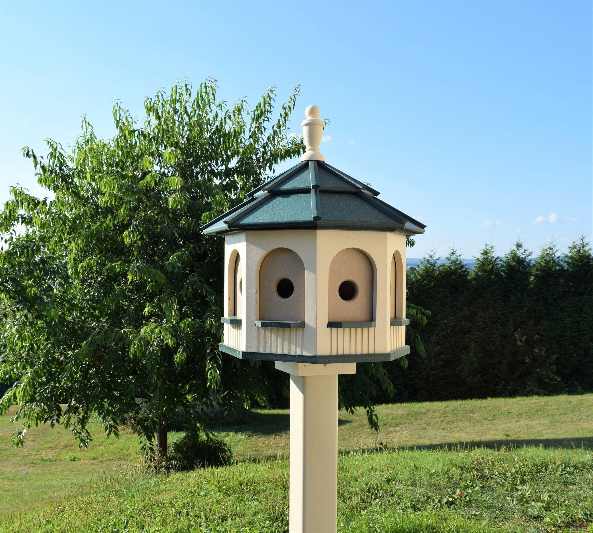 ivory and green poly birdhouse