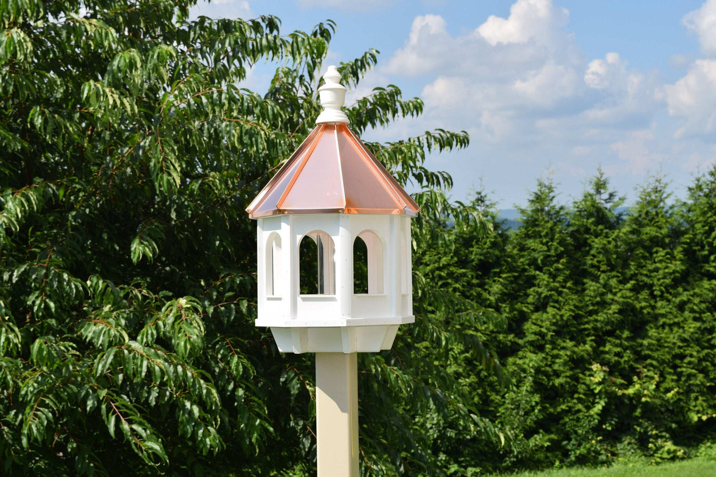 large vinyl and copper bird feeder