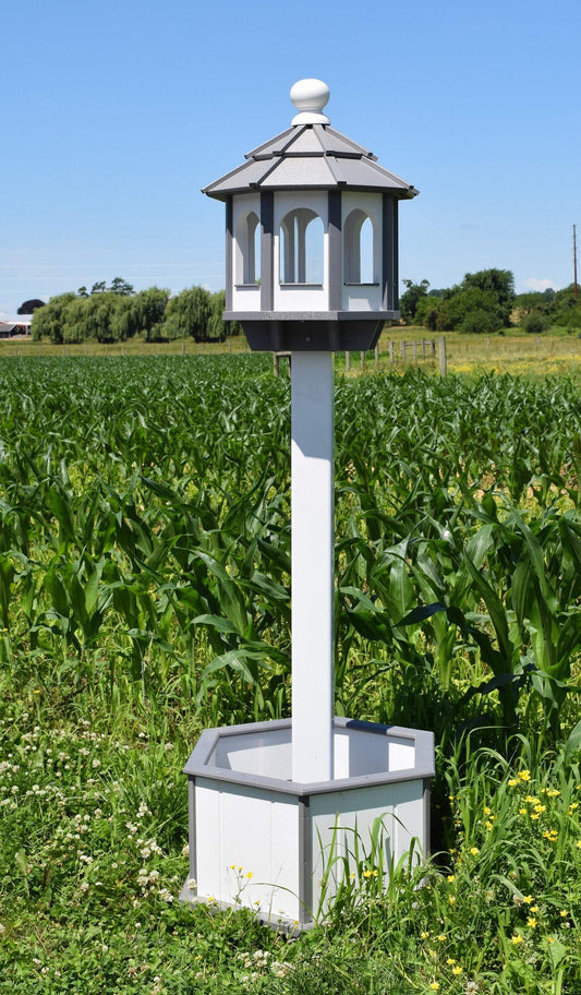 large octagon poly bird feeder white and gray