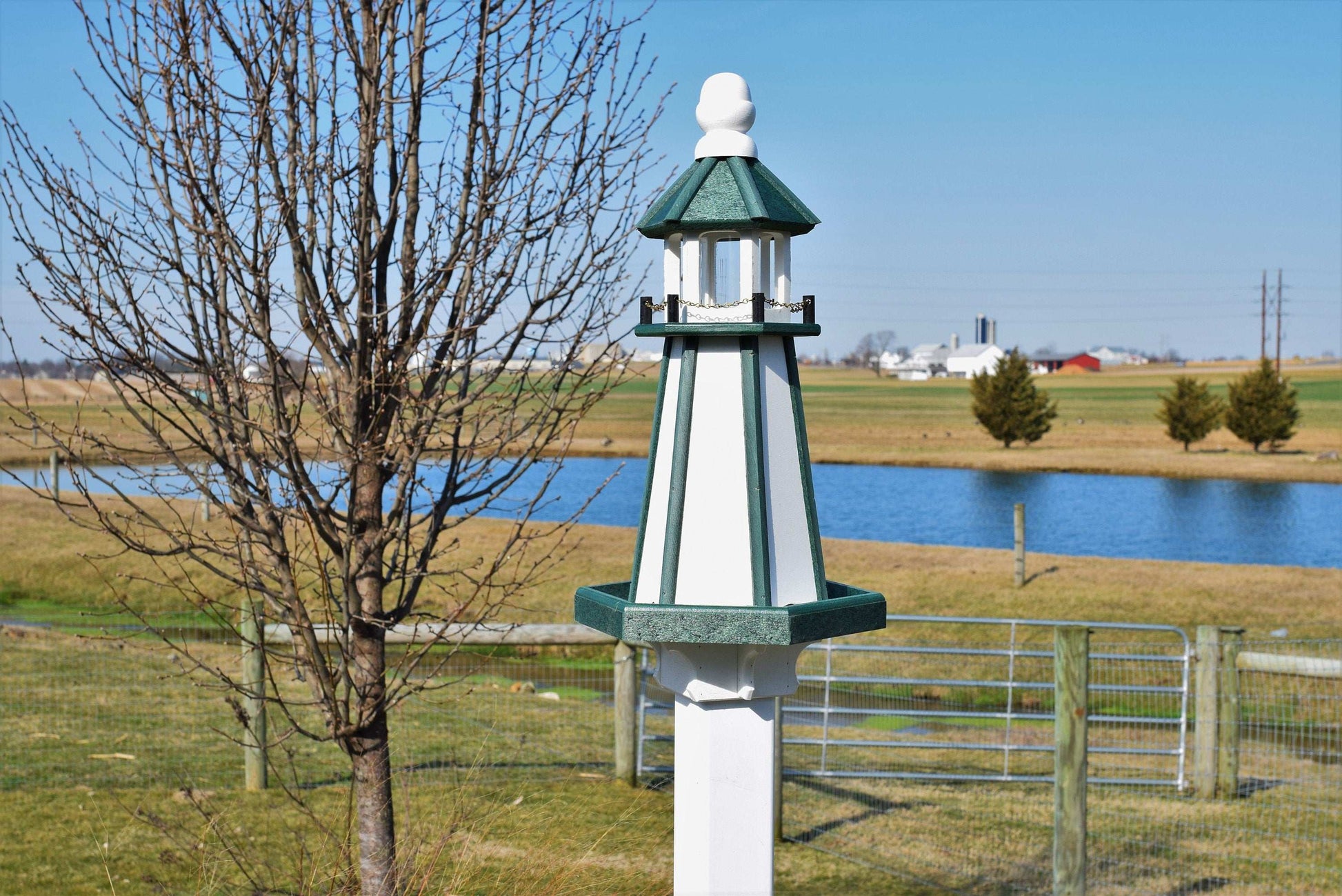 lighthouse poly bird feeder white and green