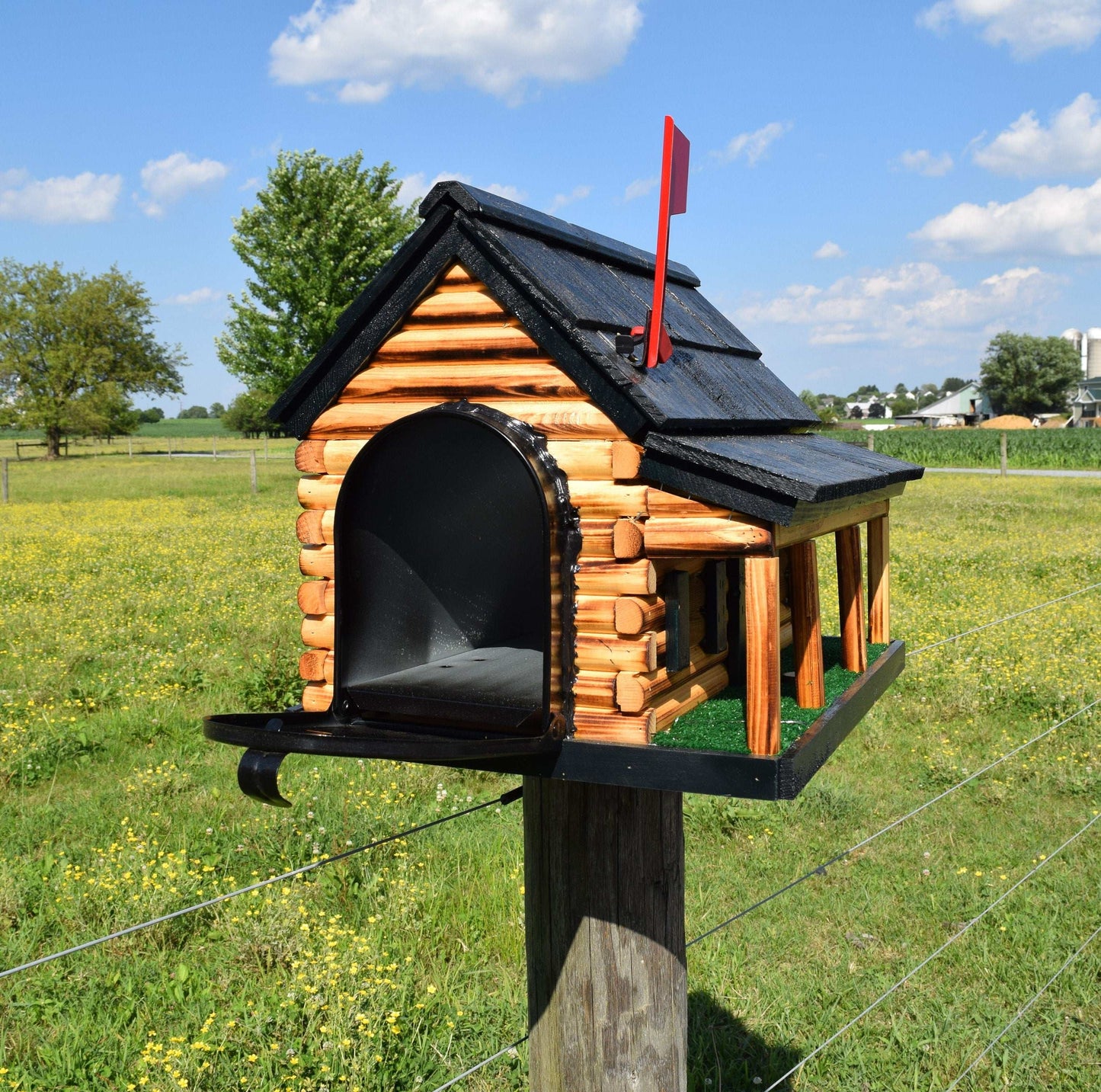 log cabin with porch black