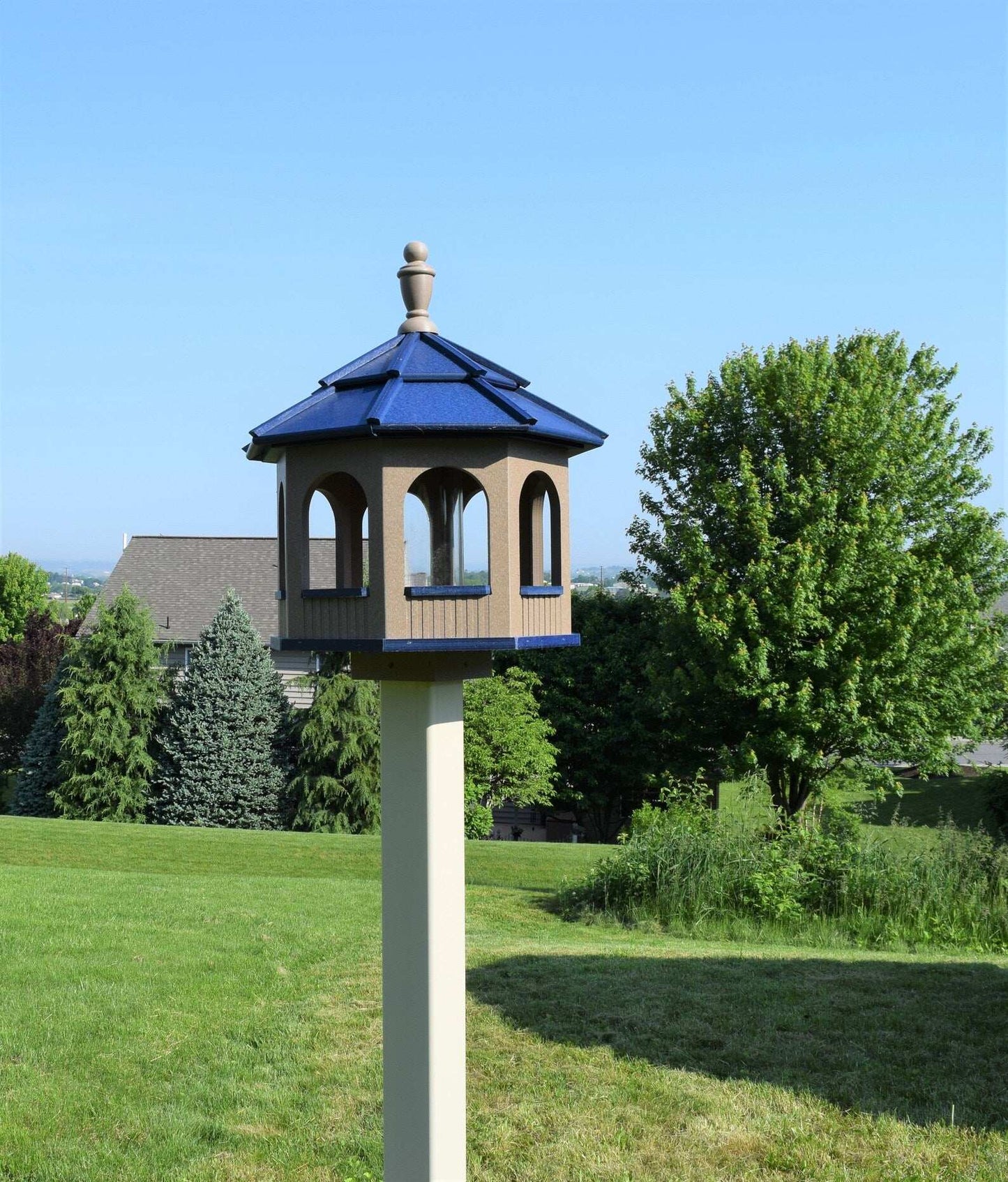 large octagon gazebo bird feeder clay and blue