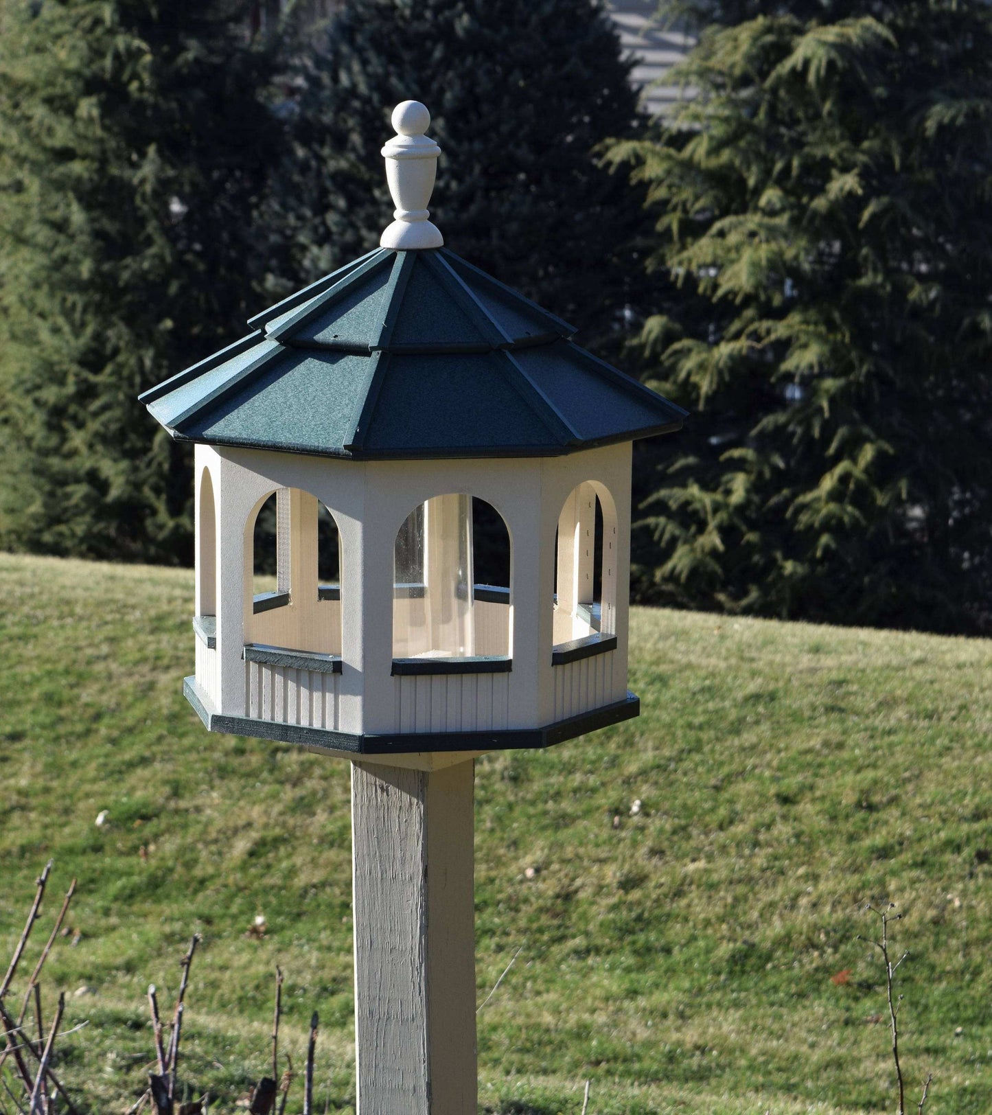 large octagon gazebo bird feeder ivory and green