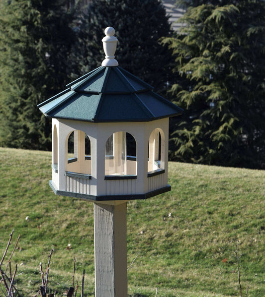large octagon gazebo bird feeder ivory and green