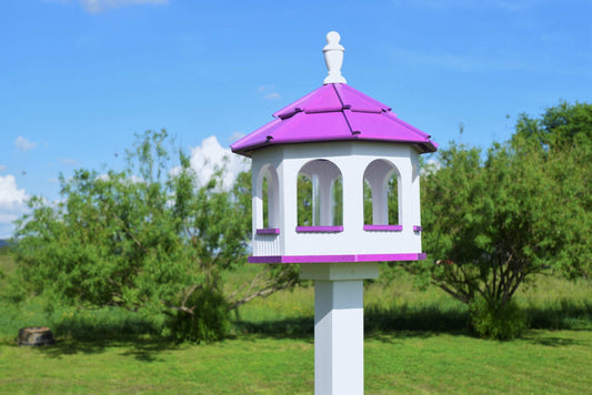 large poly octagon bird feeder white and bright purple