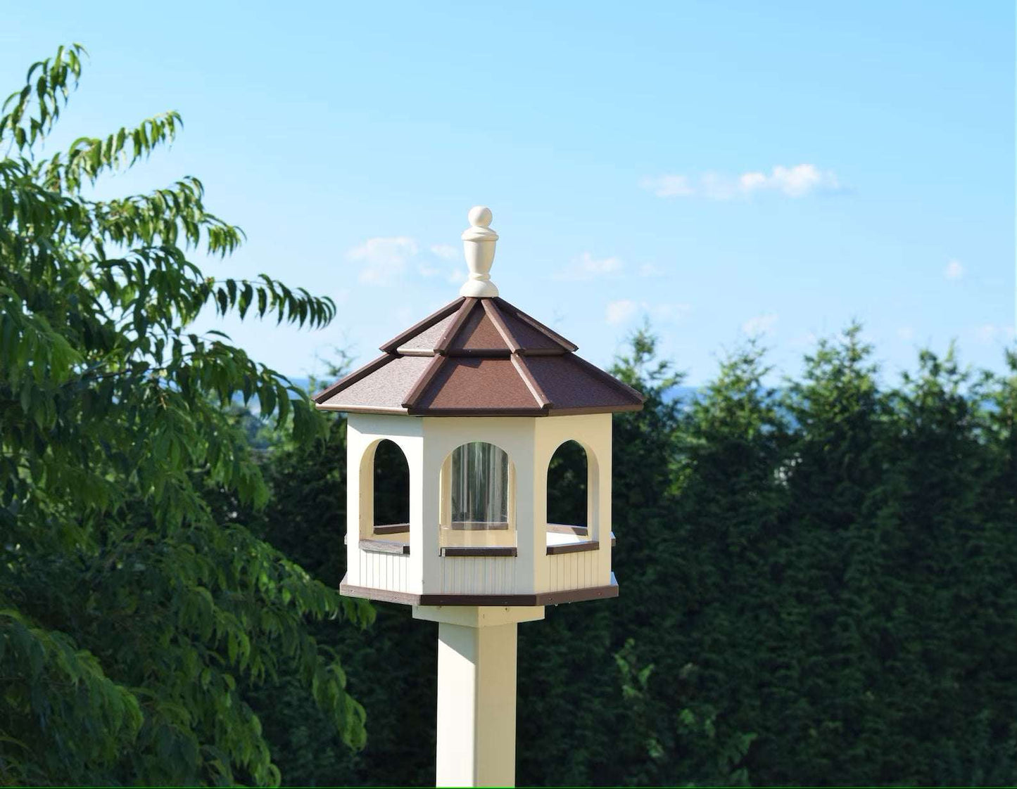large octagon gazebo bird feeder white and brown