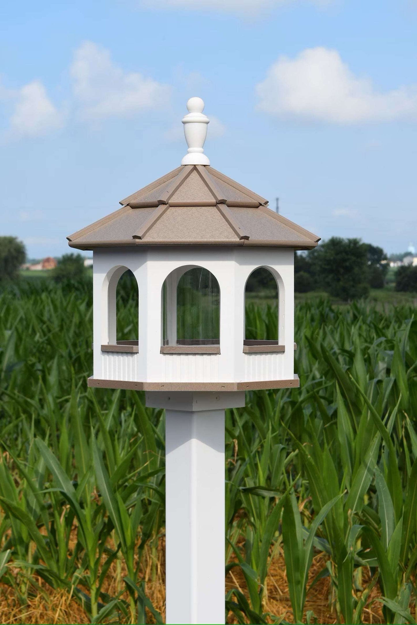 large octagon gazebo bird feeder white and clay