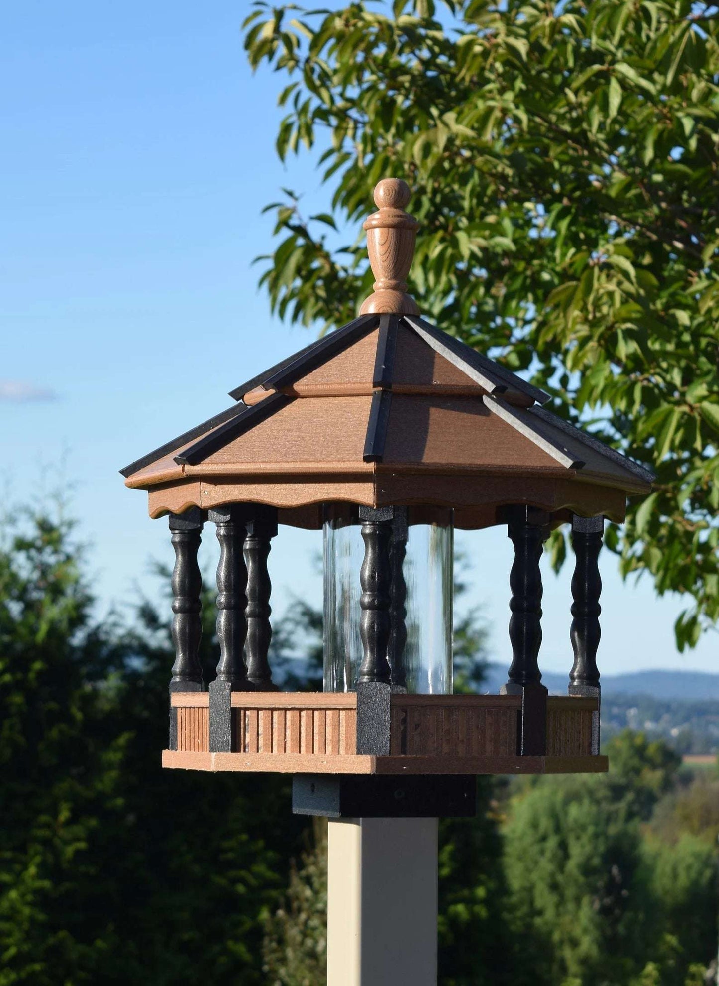 large poly spindle bird feeder black and mahogany
