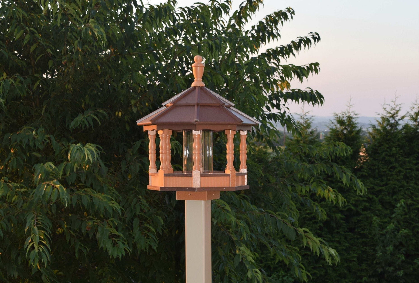 large poly spindle bird feeder cedar and brown