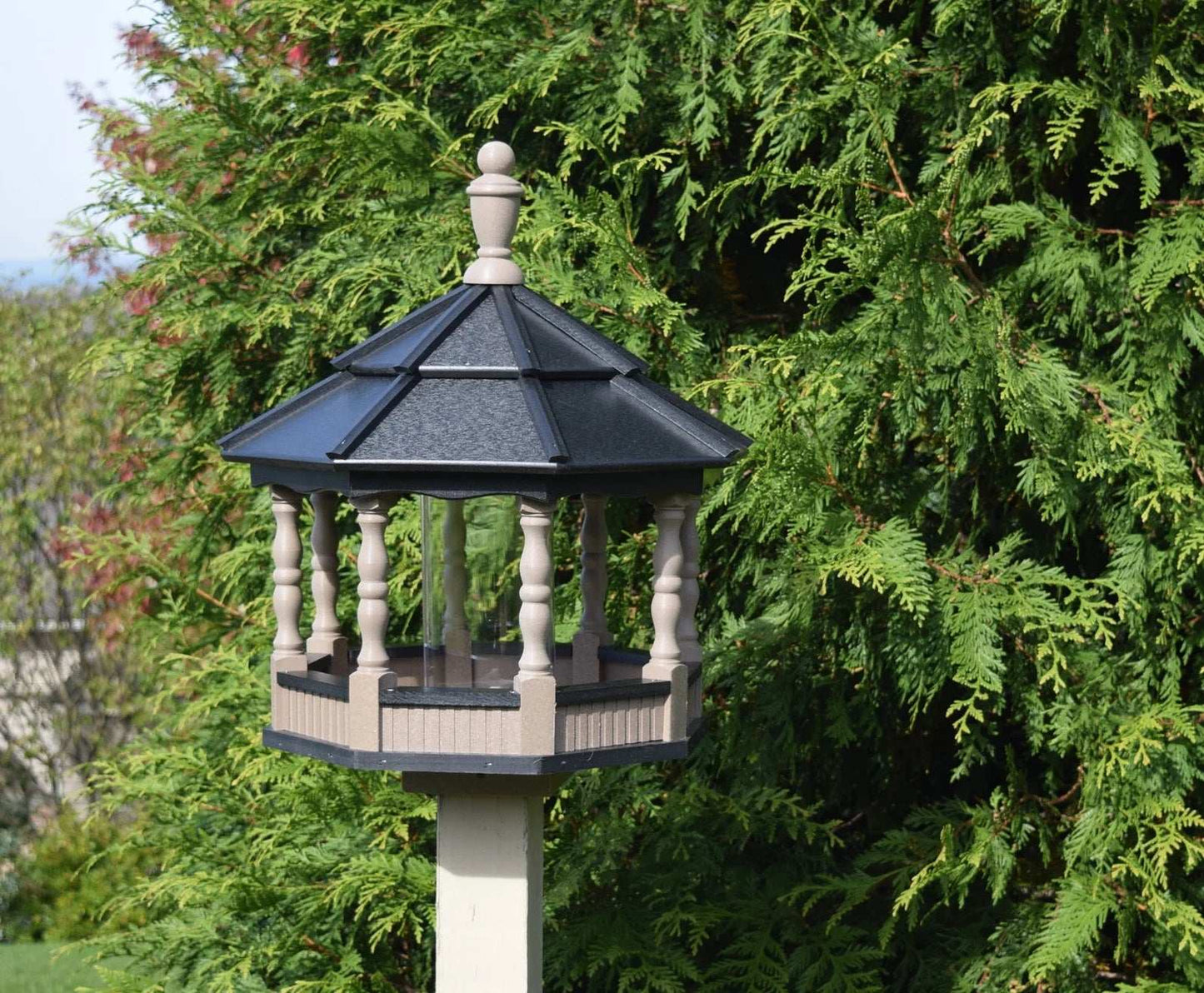 large poly spindle bird feeder clay and black
