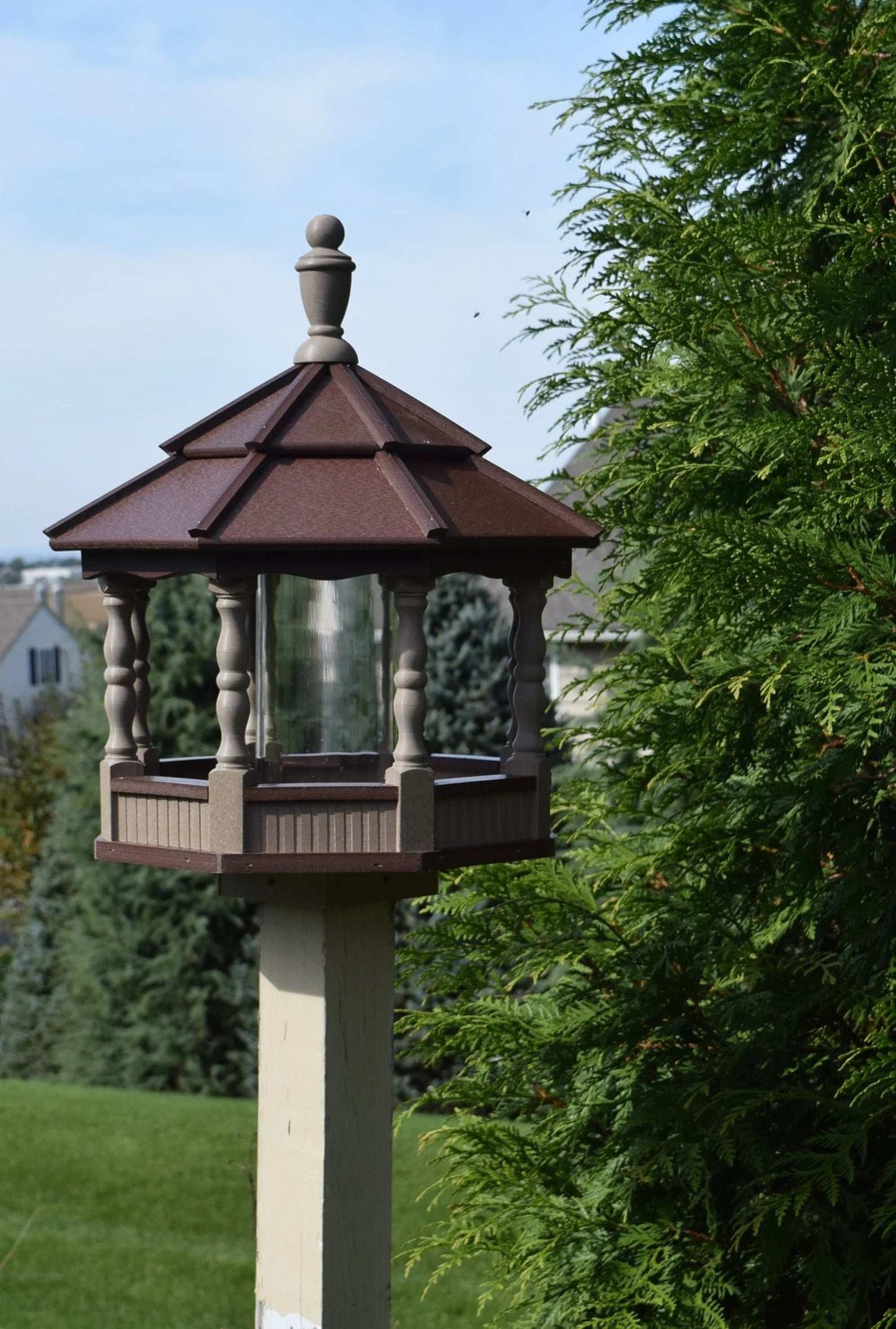 large poly spindle bird feeder clay and brown